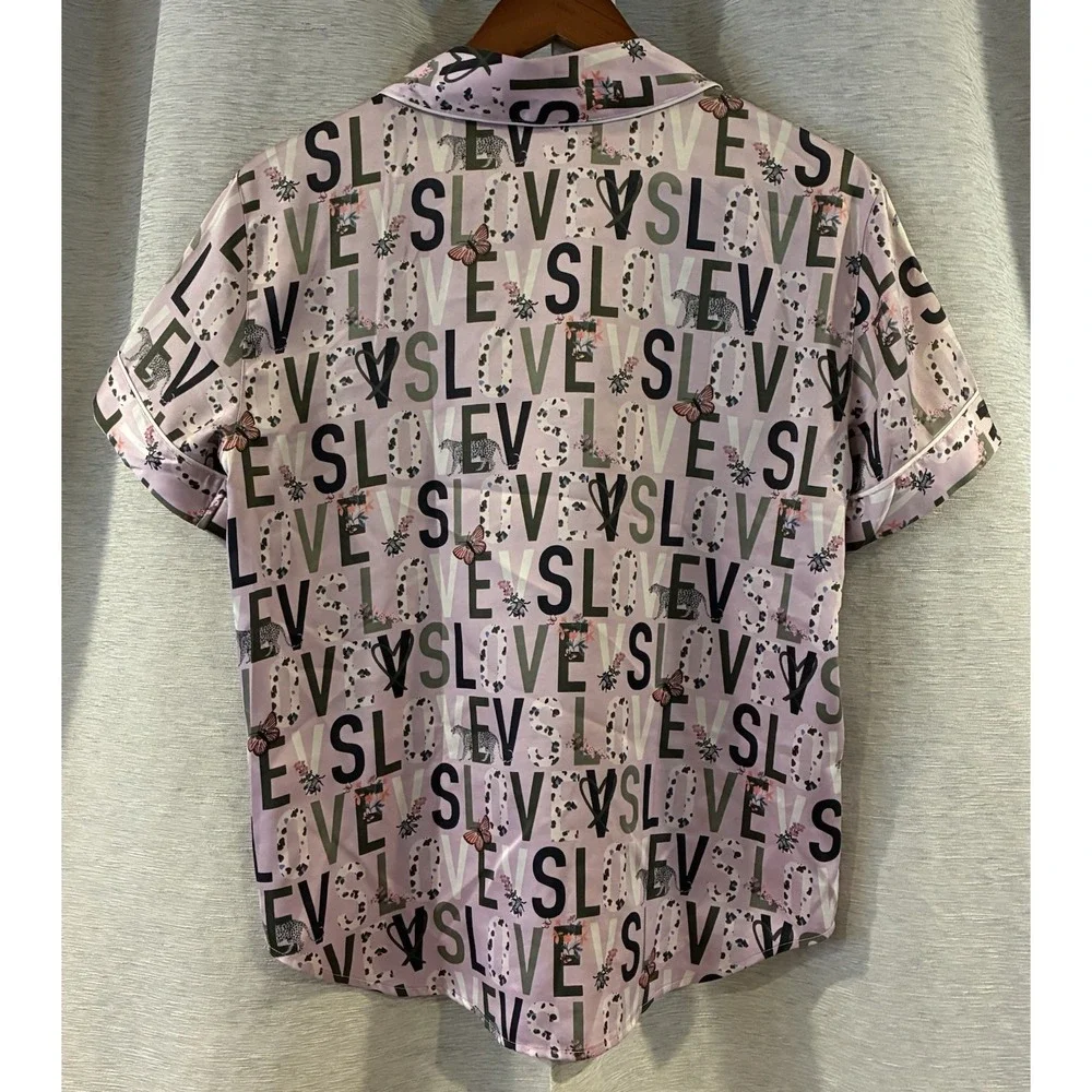 Victorias Secret Satin Pajama Set 2 Piece Love Logo Shorts Purple Lavender S